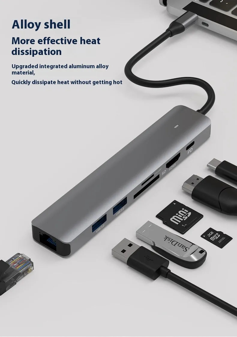 LQT-LH07 USB C 7-in-1 hub with HDMI, USB 3.0, SD card reader and Power Delivery charging port