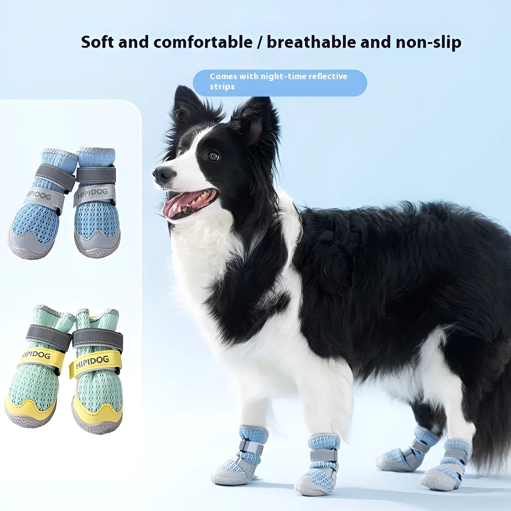 Summer breathable dog shoes in Bondi Blue with wear-resistant PU soles for hot pavement protection