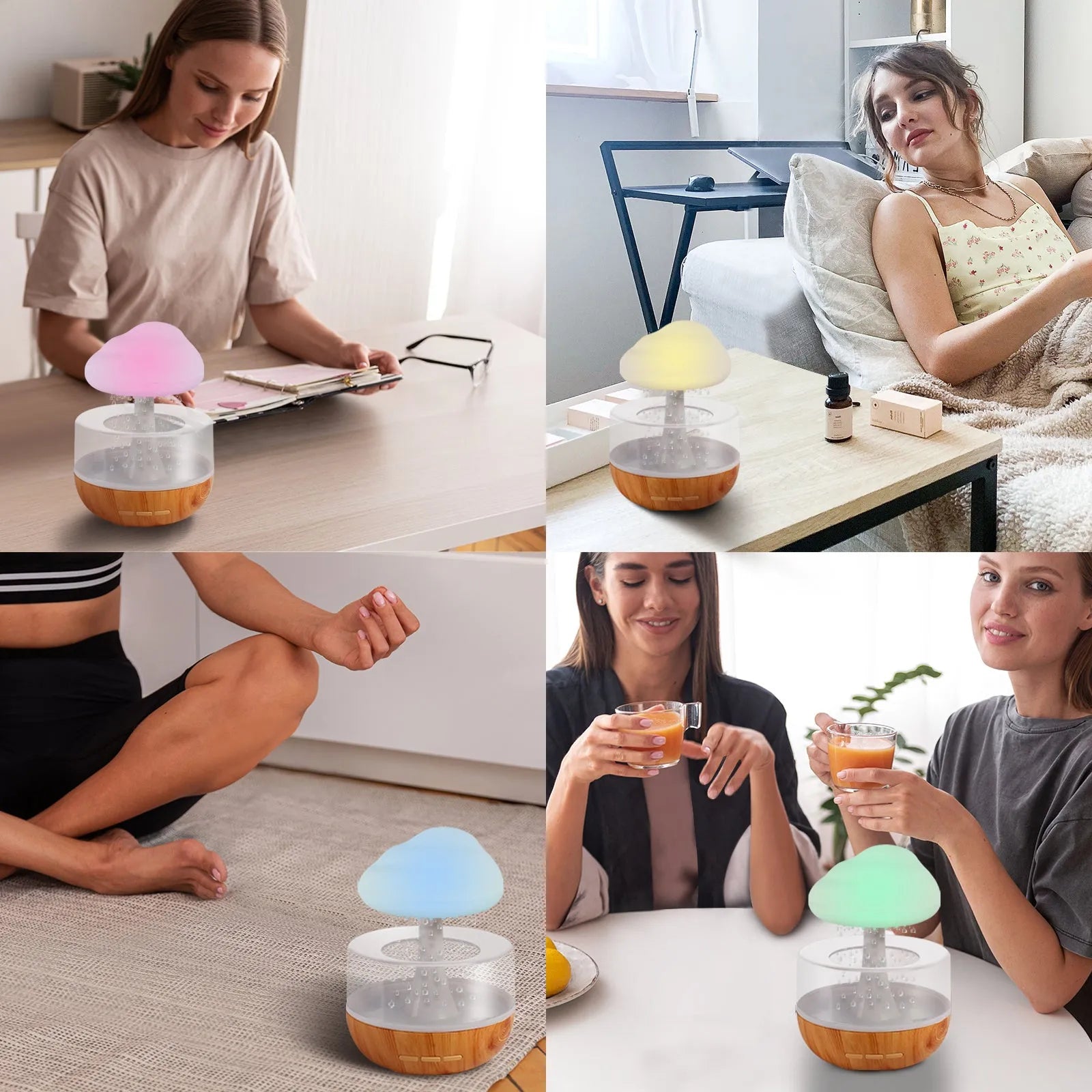 White cloud-shaped humidifier with LED night light on a table