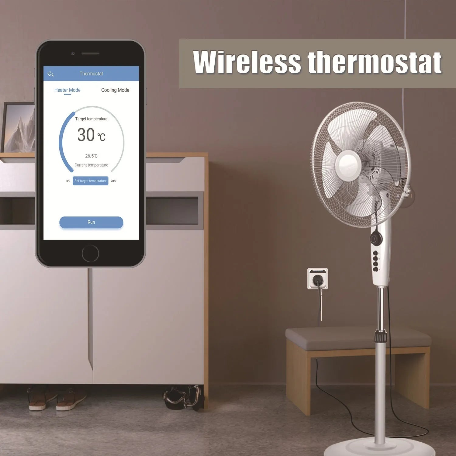 White Tuya WiFi smart temperature control socket with US 3-pin outlet and temperature sensor probe