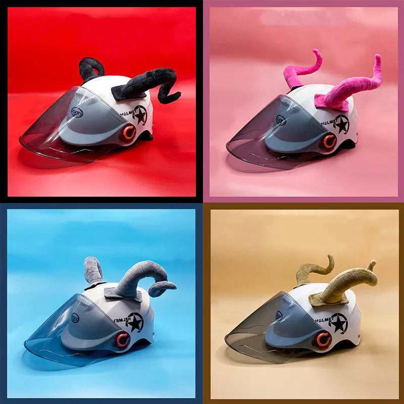 Motorcycle helmet with demon horns bull horns ornaments in composite fibre material