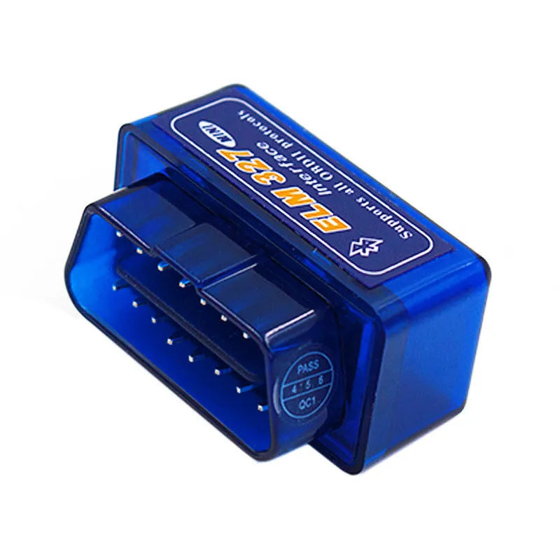 Small blue ELM327 Bluetooth OBD2 diagnostic scanner for reading car engine fault codes