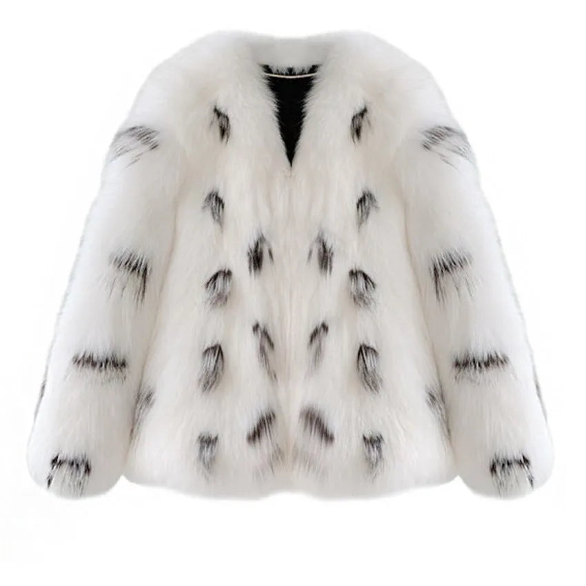 Women's black and white faux fur raccoon coat Korean street fashion plus size slim fit