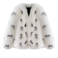 Women's black and white faux fur raccoon coat Korean street fashion plus size slim fit