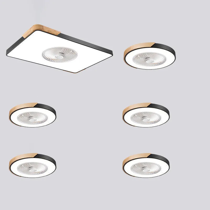 Nordic solid wood ceiling fan light with PVC shade in rectangular, round, or square options