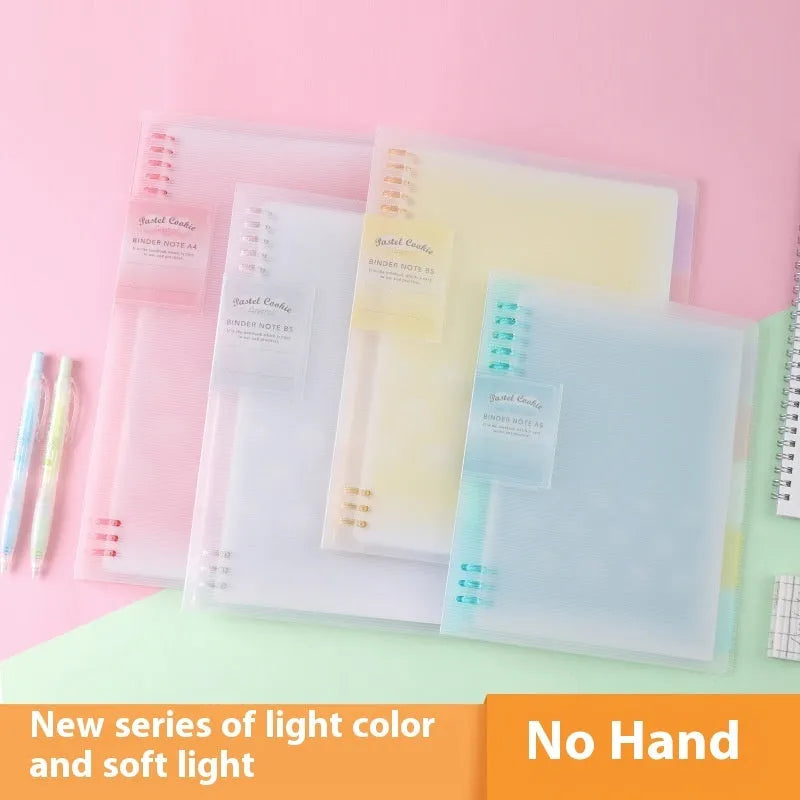 Loose spiral notebook with PP cover in pastel cookie design showing A5 and B5 size options