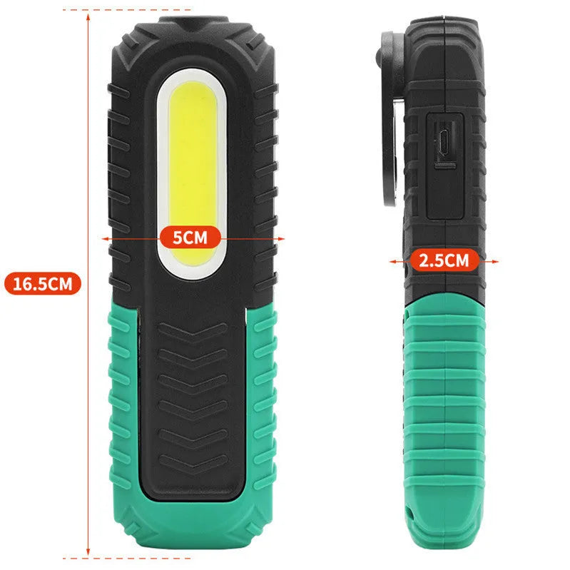 Black and green PET-coated auto repair work light with USB charging cable