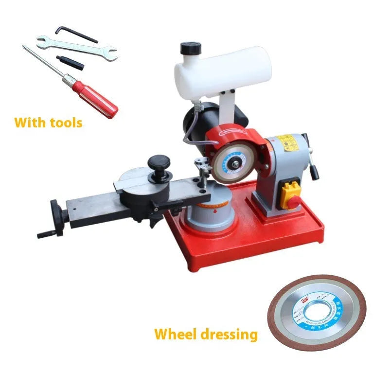 Xiao Mo Wang manual sharpedge grinding machine for alloy circular saw blades on a workshop bench.