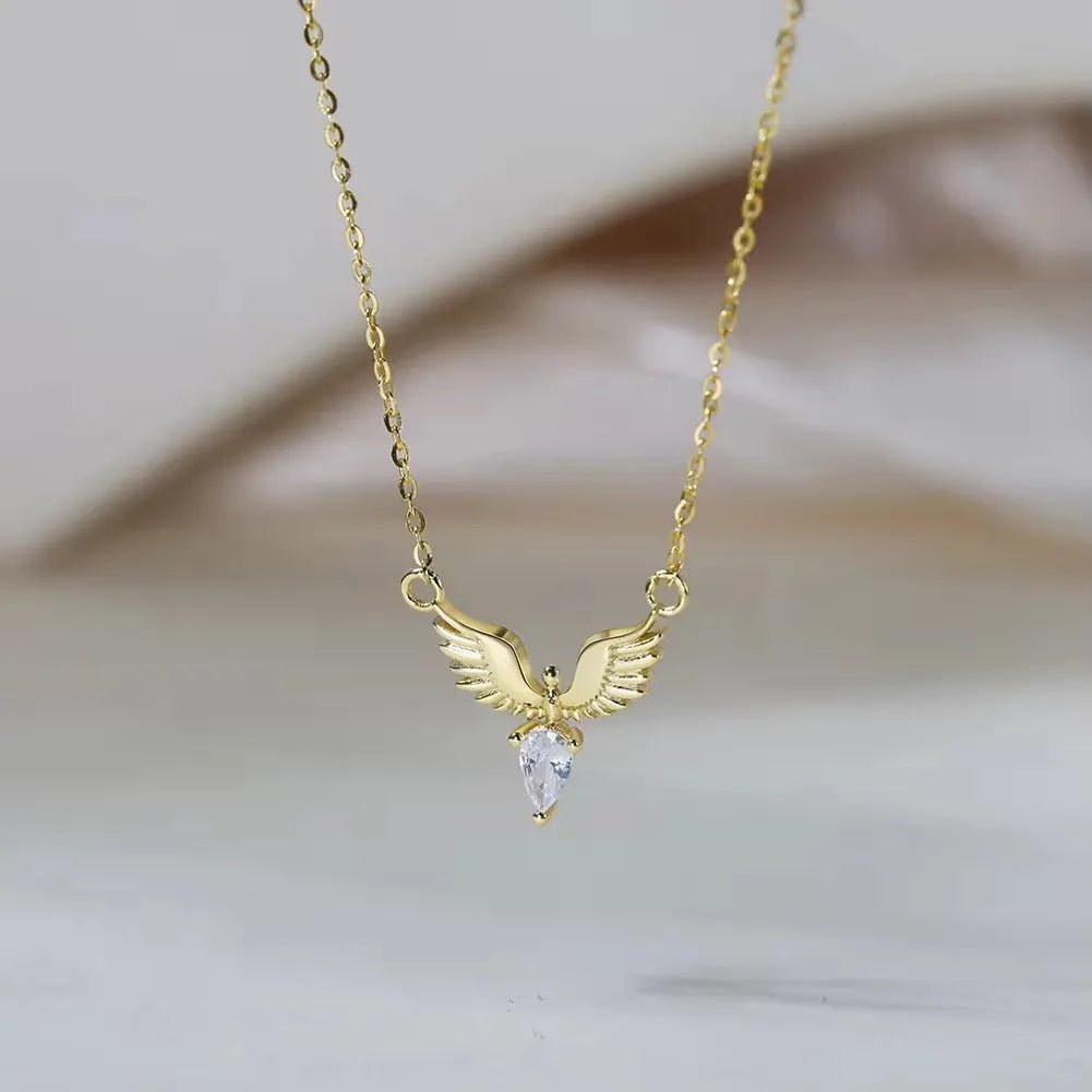 Sterling silver eagle pendant necklace with O-ring chain in white gold or yellow gold electroplated finish