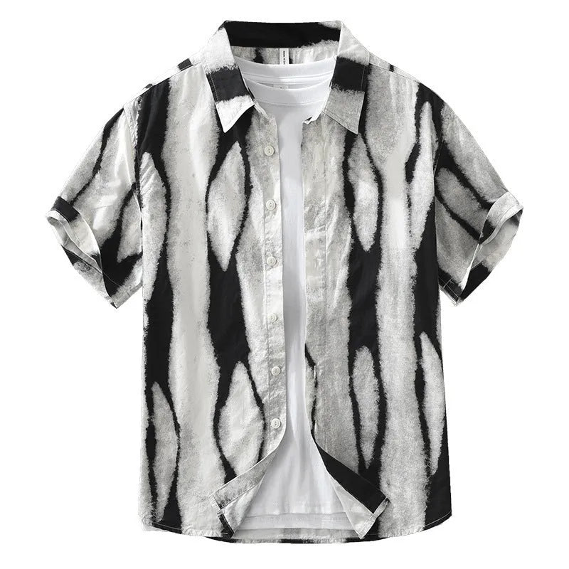 Retro striped pure cotton short sleeve shirt in loose cardigan style with non-ironing fabric