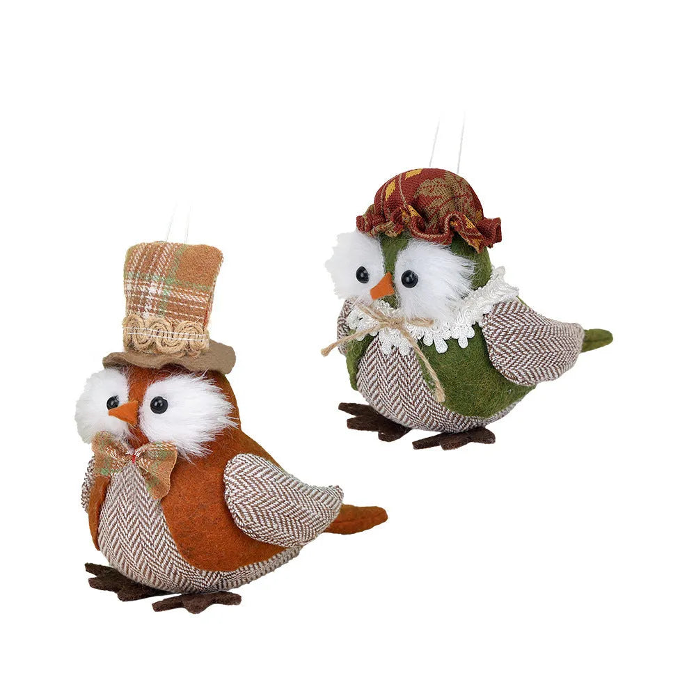 Orange or green Thanksgiving owl pendant ornament for window or desktop holiday decoration