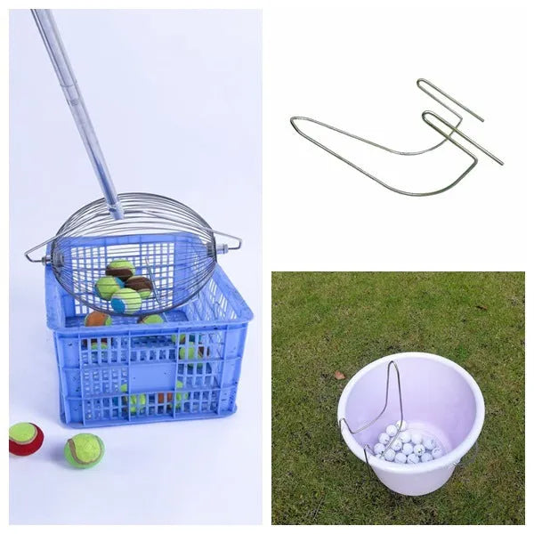 Stainless steel golf ball picker tool in metallic colour for retrieving balls from hazards.