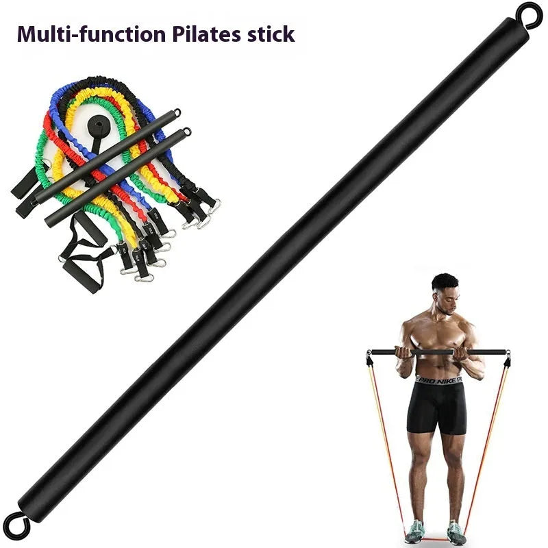 Two-segment push and pull fitness rod with integrated rope for resistance training