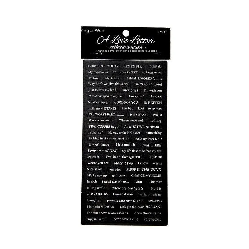 Four ins-style text sticker sheets on Japanese paper, each 90mm by 175mm.