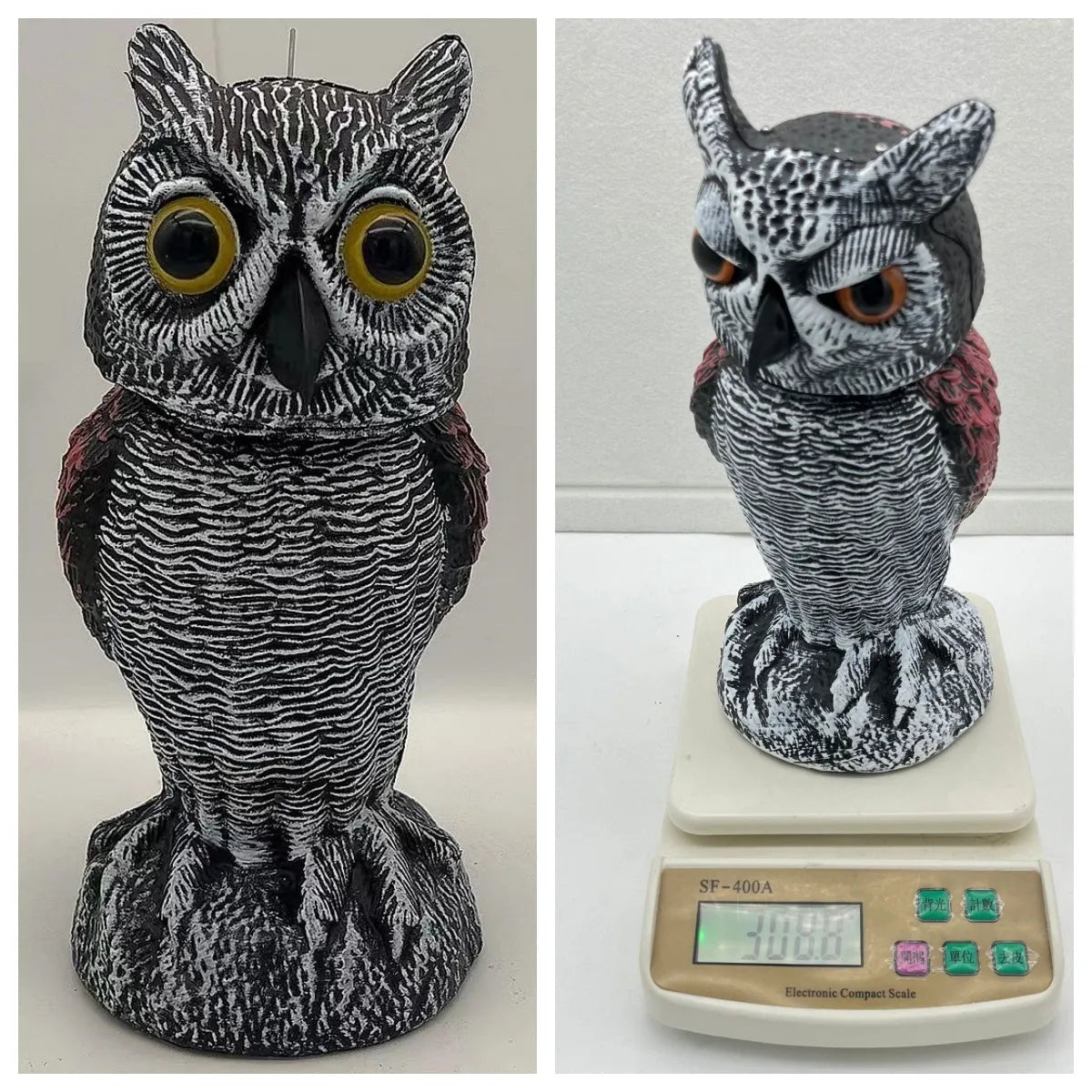 PE plastic owl bird deterrent ornament with shaking head design for outdoor pest control
