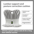 Grey ergonomic waist support and posture correction cushion on an office chair.