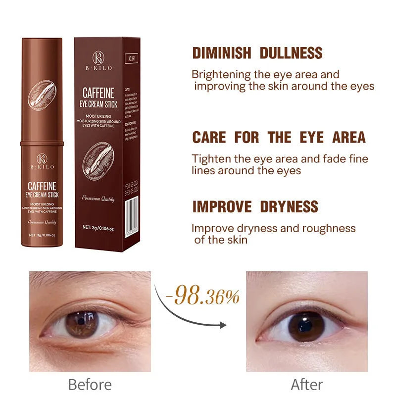 Caffeine eye cream stick in twist-up tube for dark circles and fine lines, 3g size