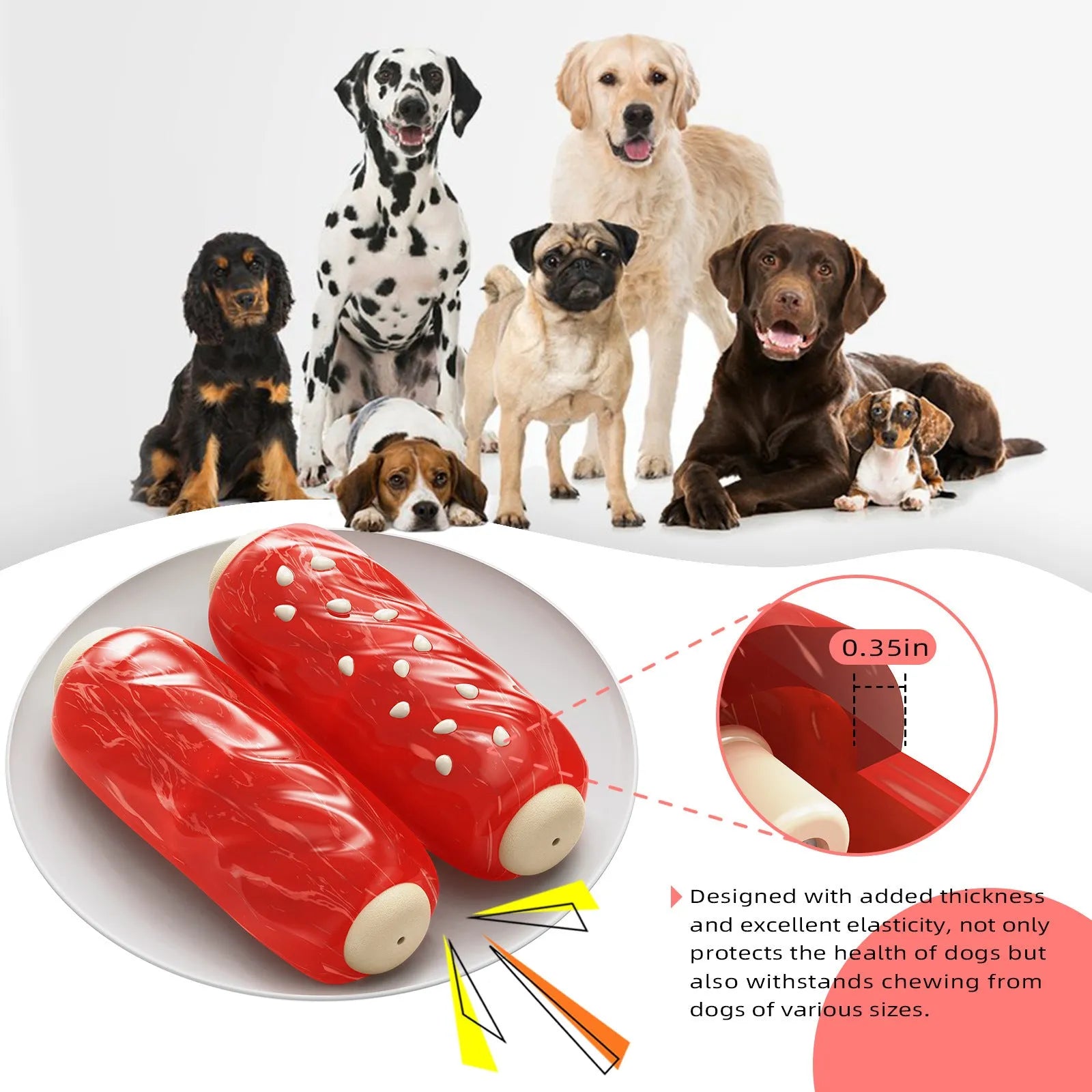 Primary colour plastic molar rod dog chew toy for teething and enrichment play