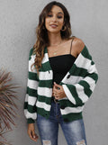 Women's striped deer plush fabric cardigan sweater in blue colour with button front