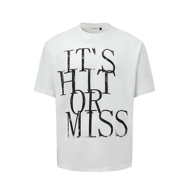 Men's blue American-style letter printed round neck T-shirt with loose fit