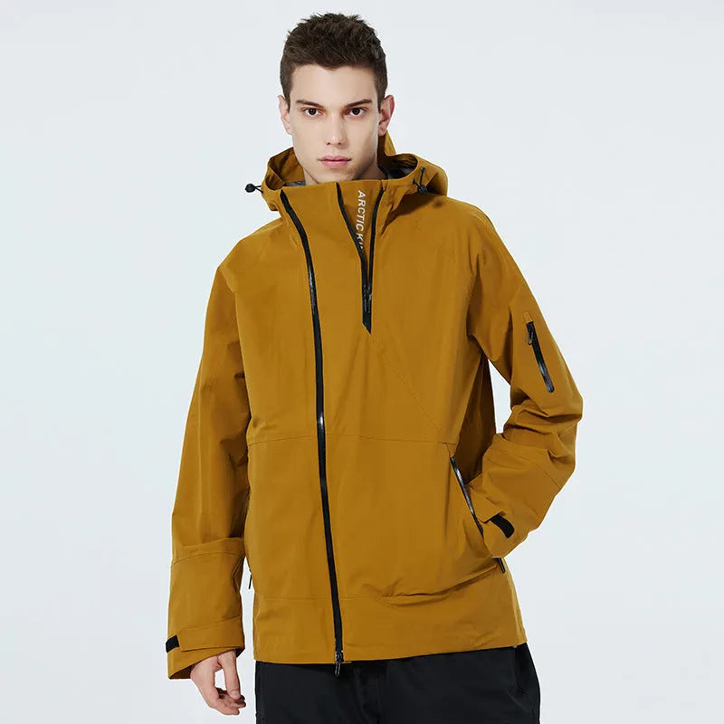 Men's and women's windproof waterproof ski suit in yellow, black, grey, or liner colour options