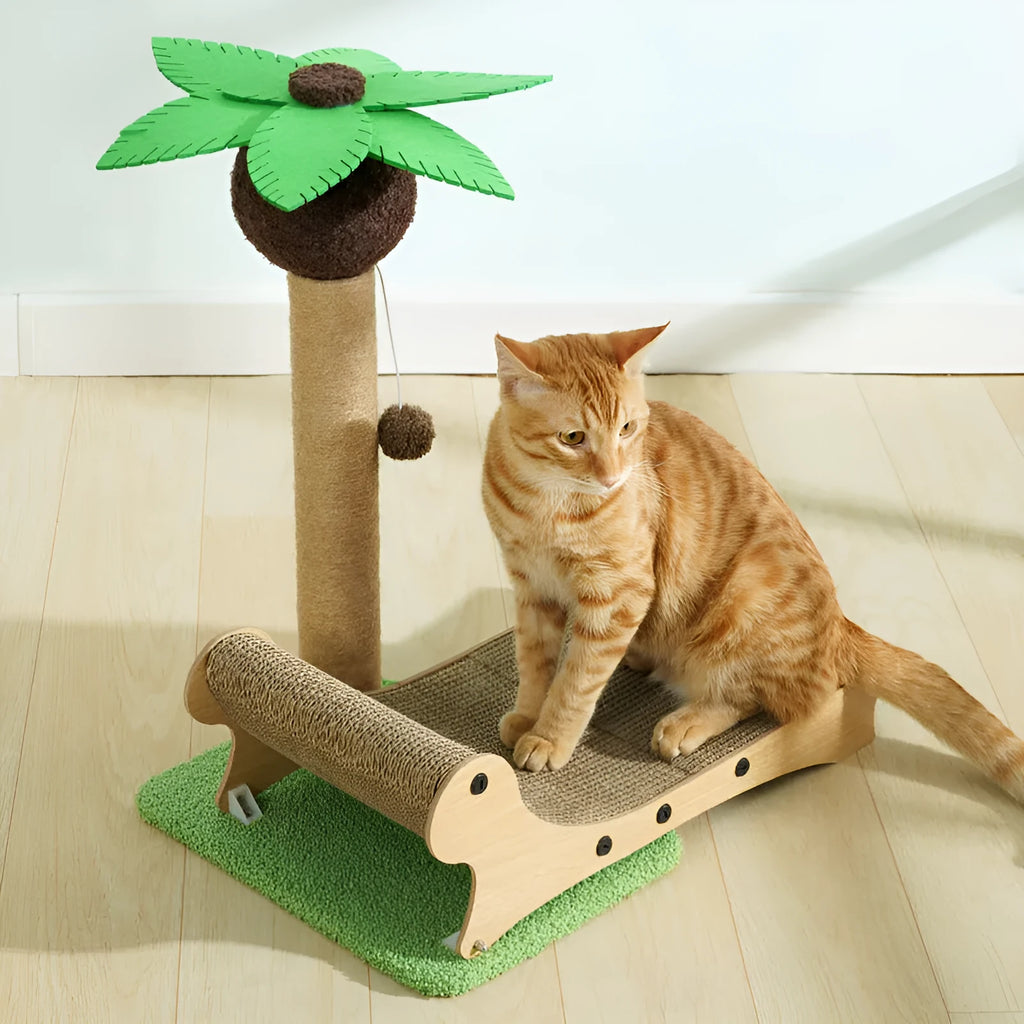 Wooden beach chair style cat climbing frame with hemp mat scratch column and multifunctional design