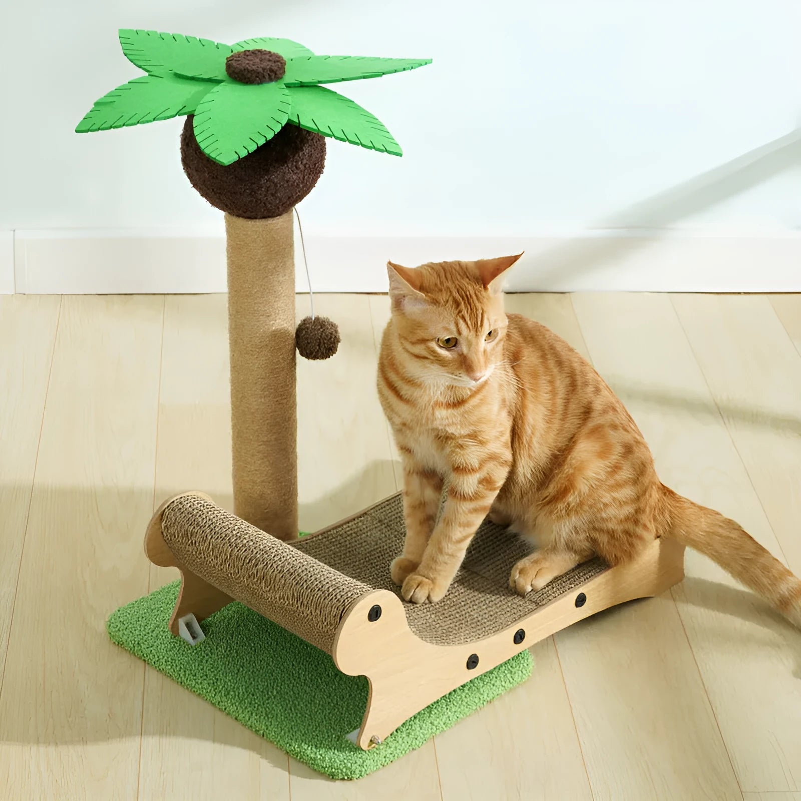 Wooden beach chair style cat climbing frame with hemp mat scratch column and multifunctional design