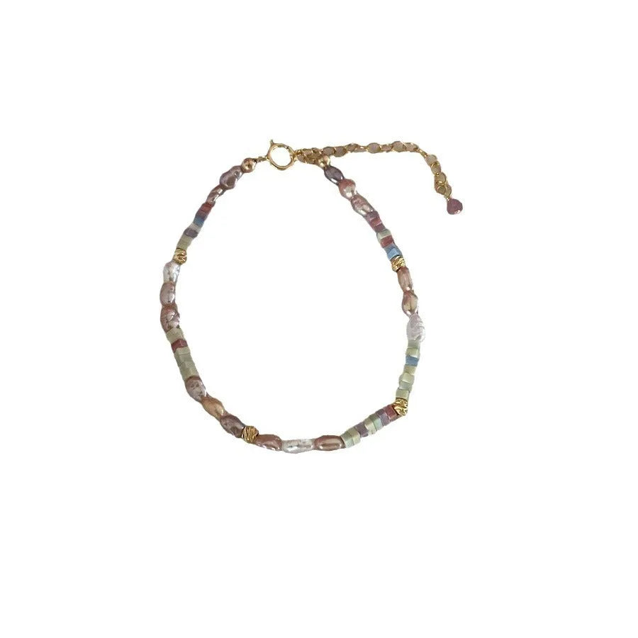 14K gilded purple natural pearl bracelet and necklace set with irregular mini pearls