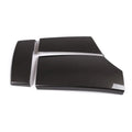 Three ABS plastic armrest box covers with a shiny carbon fibre pattern, shown next to a car centre console.