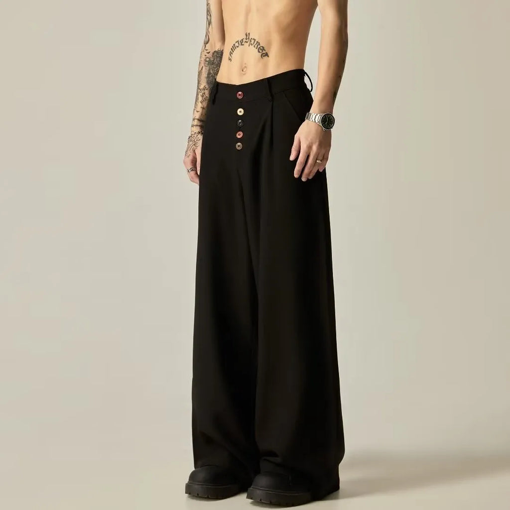 Men's black wide-leg casual trousers with straight-leg design and mid waist