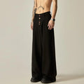 Men's black wide-leg casual trousers with straight-leg design and mid waist