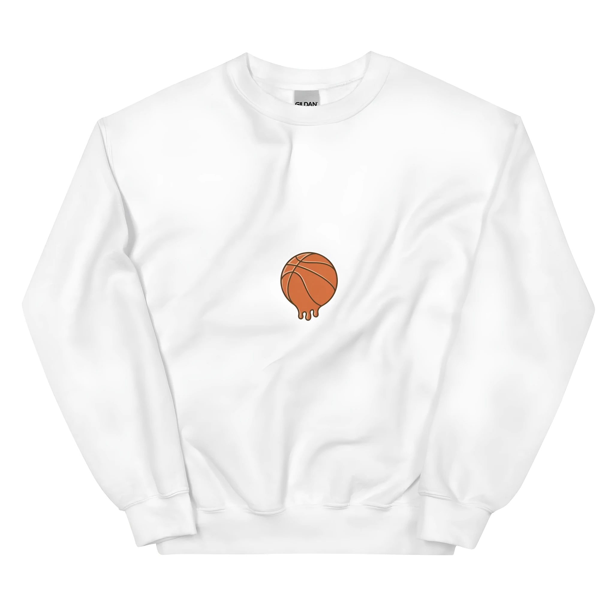 White men's hooded fleece sweatshirt with front print and side seam pockets.