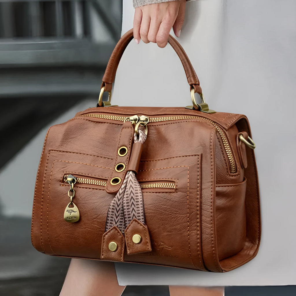Soft grey PU leather women's retro square crossbody bag with a sandwich pocket.