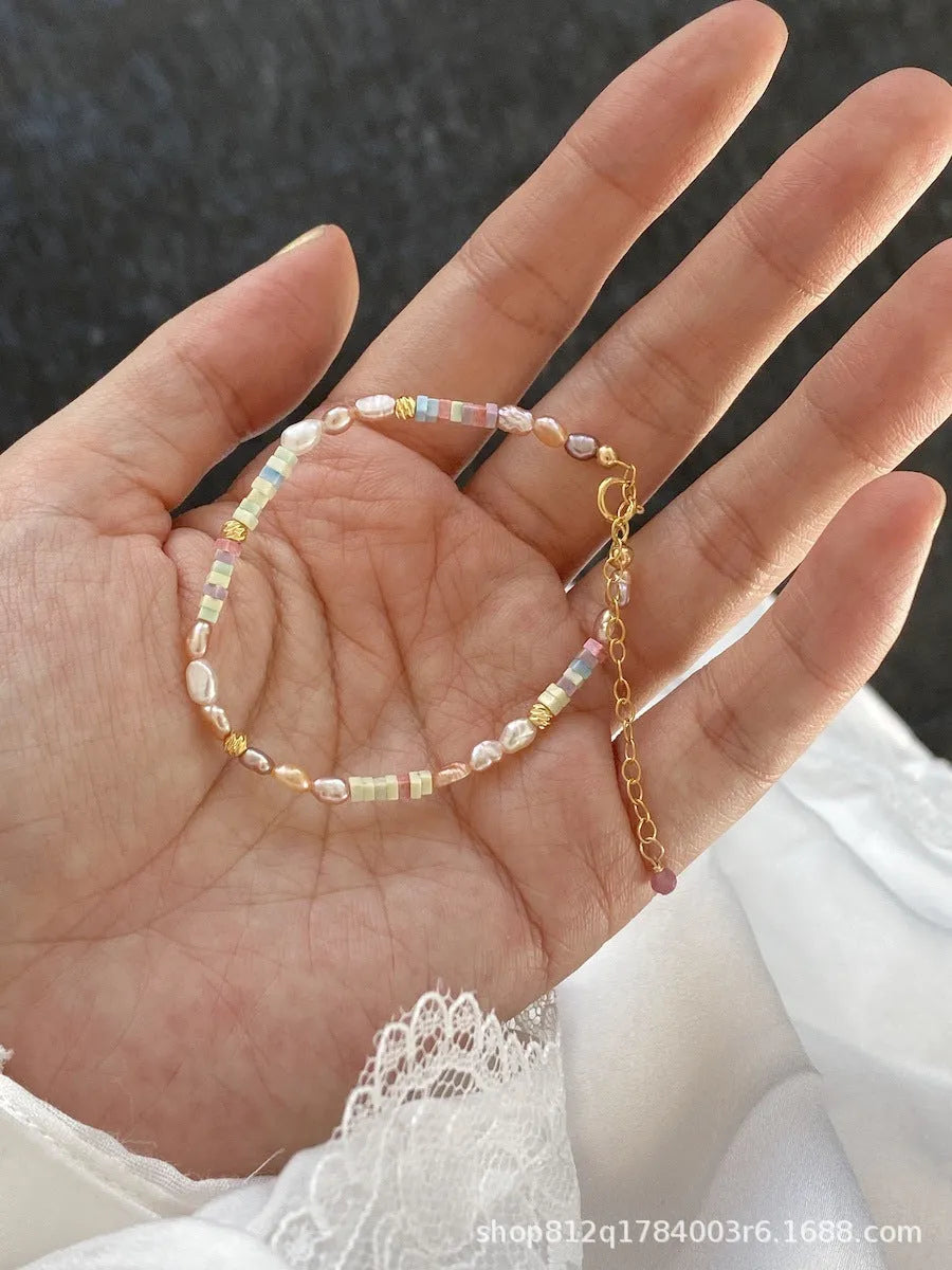 14K gilded purple natural pearl bracelet and necklace set with irregular mini pearls