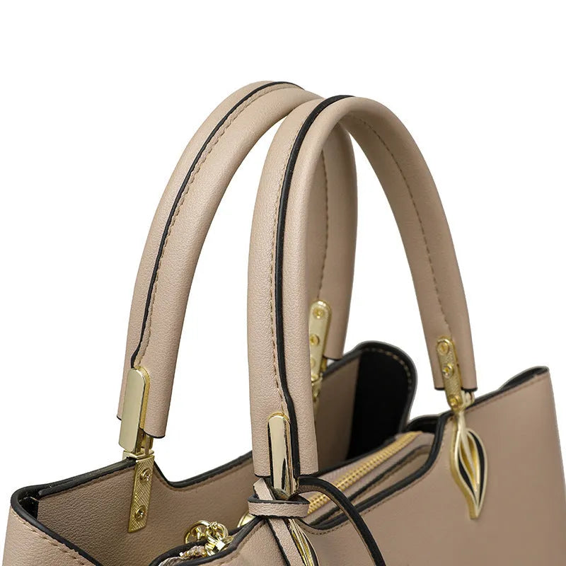 Women's black PU messenger bag with multi-layer shoulder strap in urban simplicity style