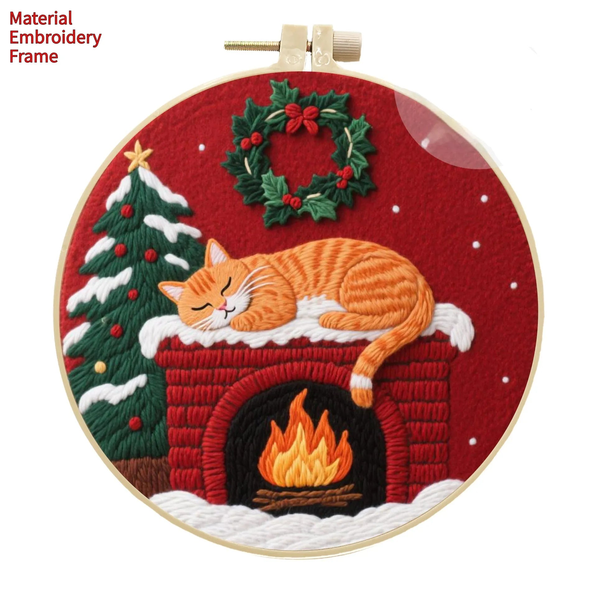 Embroidery kit with cotton linen fabric, 20cm imitation bamboo hoop, and scissors for autumn fruit design.