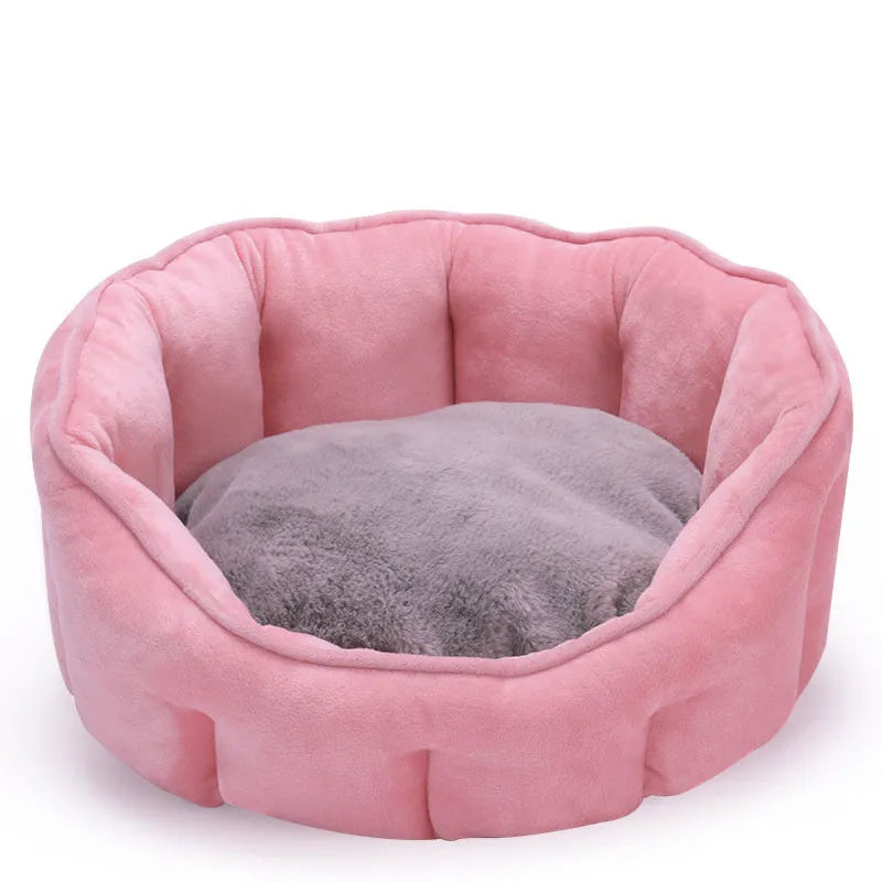 Plush cat bed house 46x46x23cm in grey, green, pink, or yellow, winter warm kennel mat
