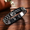 Titanium steel curved bracelet with engraved lettering in black or grey options