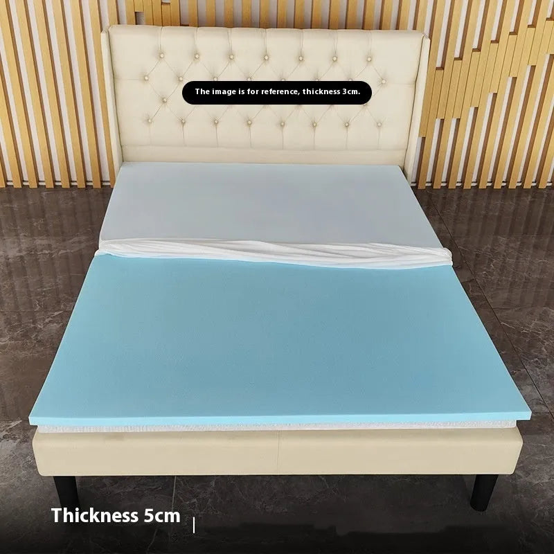 Thin gel memory cotton tatami mattress showing slow rebound texture on a wooden floor.