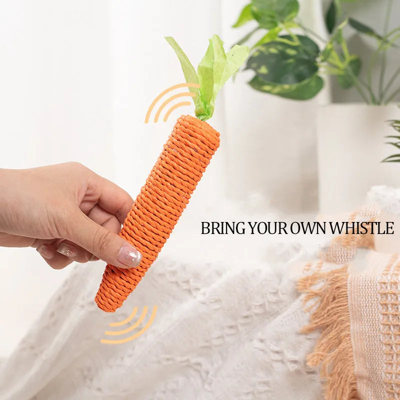 Cat toys bundle with paper crinkle toys, plastic ringing stones, carrot-shaped chews, and grinding sticks