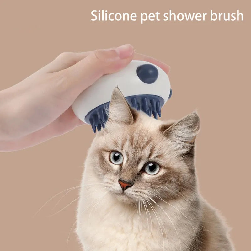 Panda-shaped silicone pet bath brush with soft bristles for washing cats and dogs.