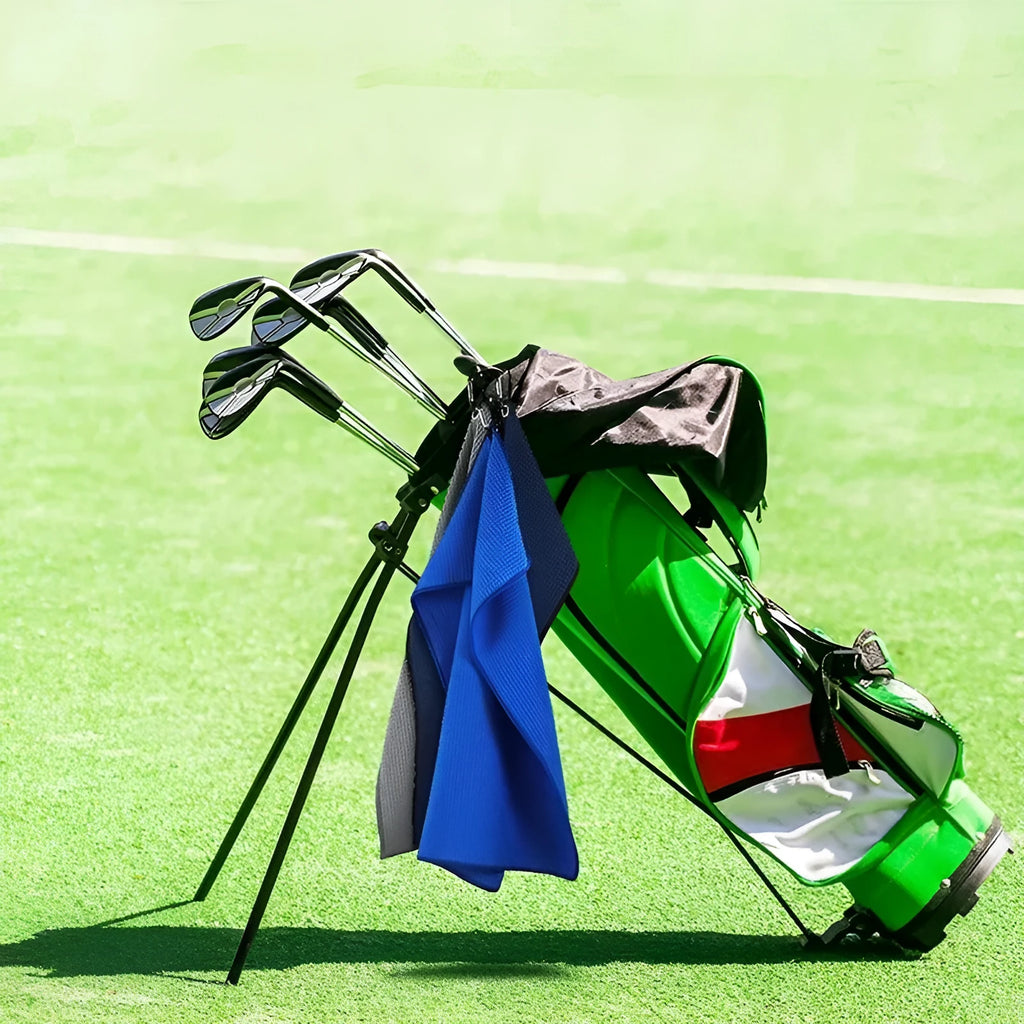 Waffle weave golf ball cleaning cloth towel showing textured surface in selected colour