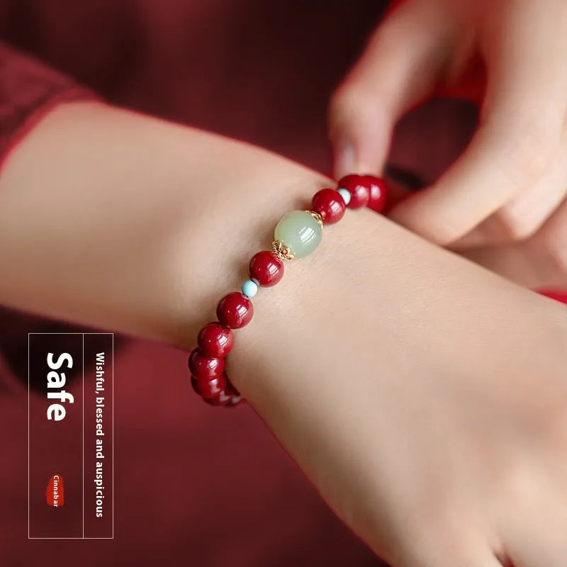 Cinnabar Hetian Jade geometric bead bracelet in purple gold sand colour showing 6mm, 8mm, and 10mm size options