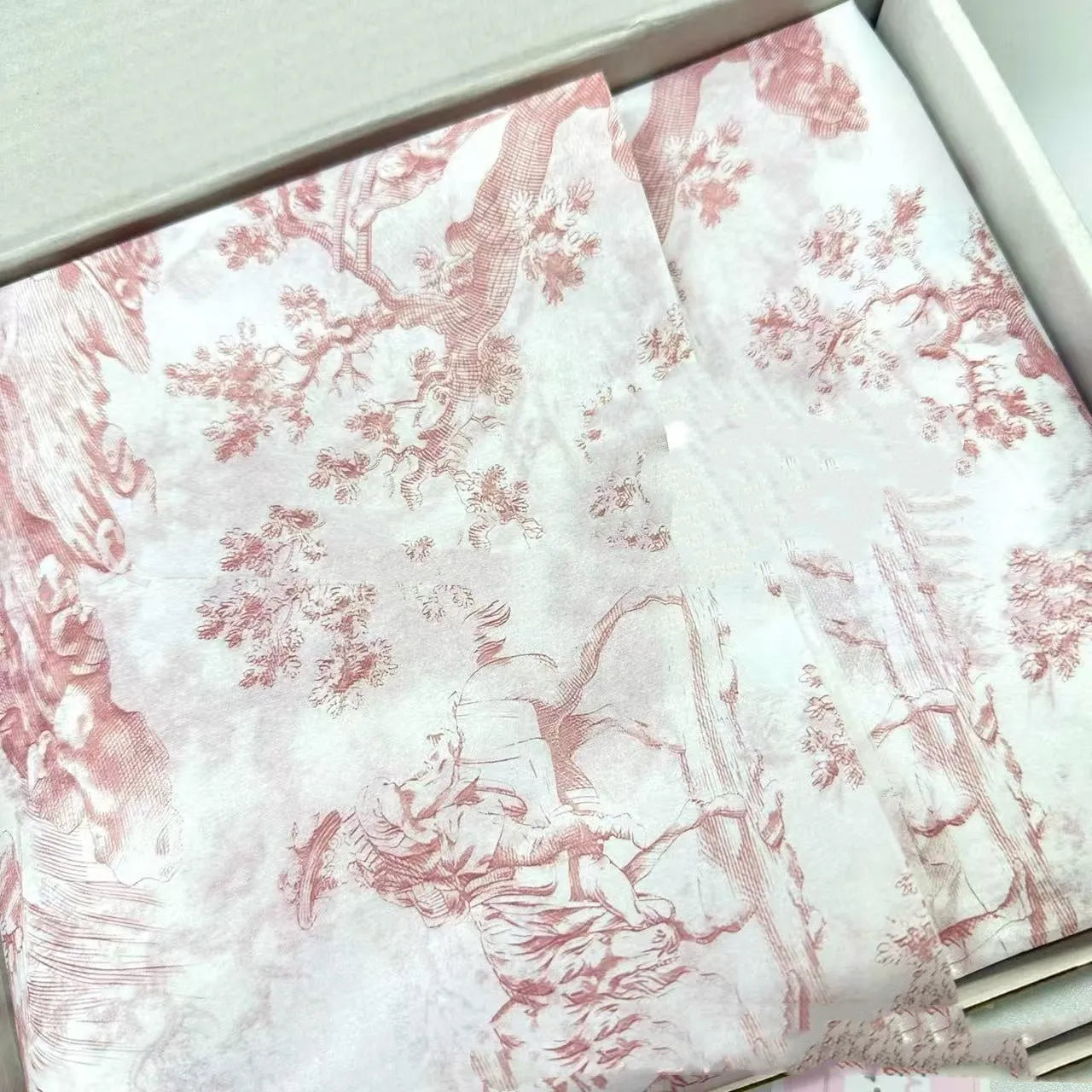 Large French MG tissue paper sheet with retro design in pink purple colour, 50 cm by 70 cm size.