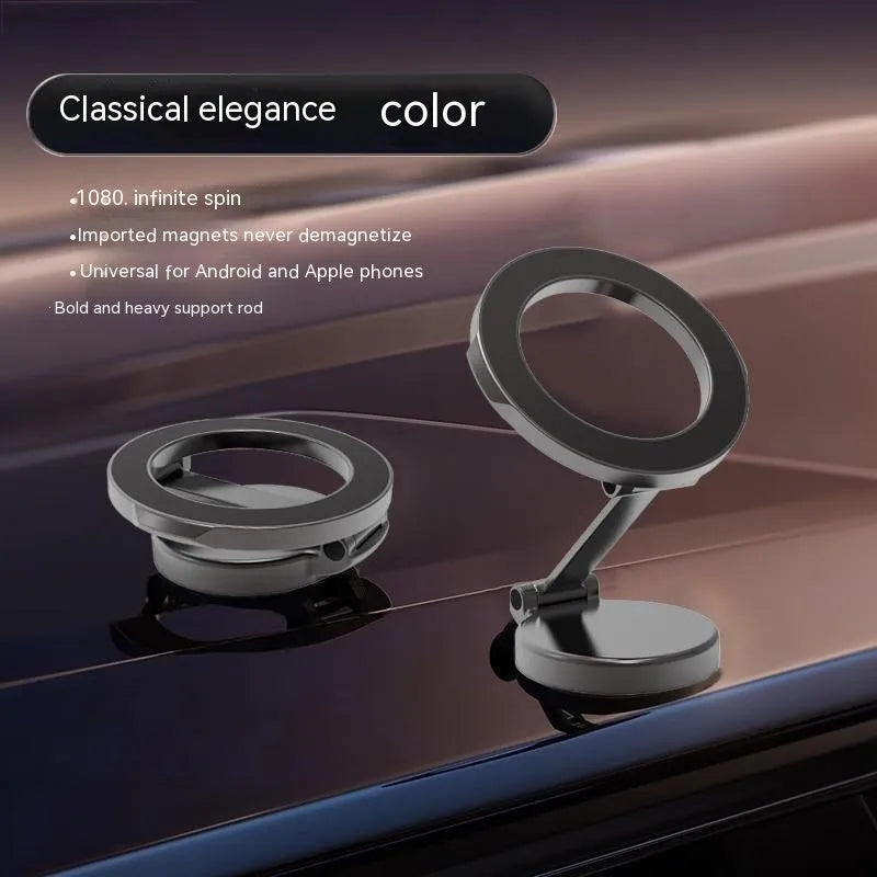Magnetic car phone mount in Qian colour showing foldable all-metal design for dashboard installation