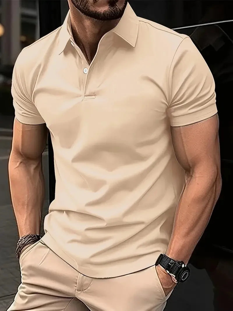 Men's slim fit solid colour cotton blend short sleeve button down shirt