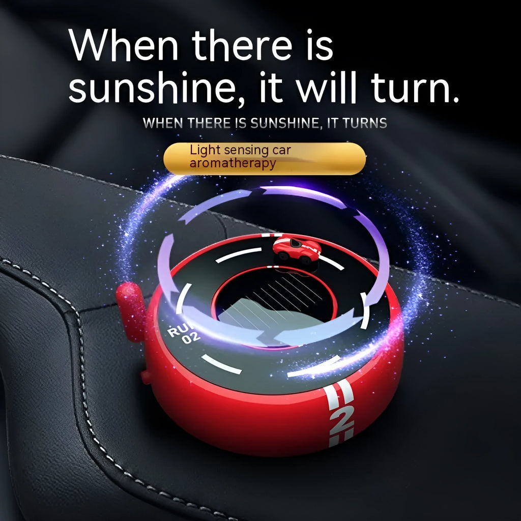 Round solar-powered car perfume decoration with light sense model in black, red, or white colours