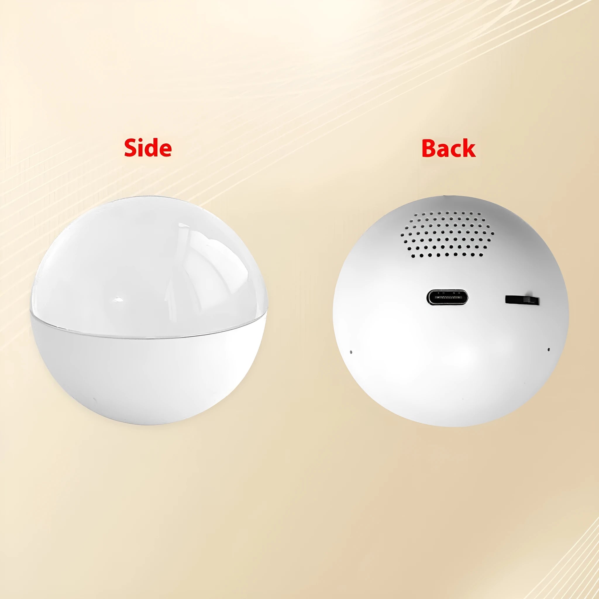 Electronic ball video player with round screen showing video playback, plastic casing in choice of colours