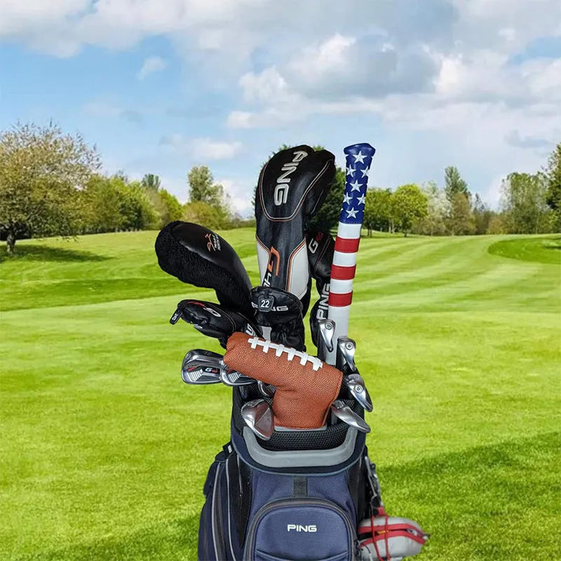 Black PU leather golf club head cover for putter and push rod protection