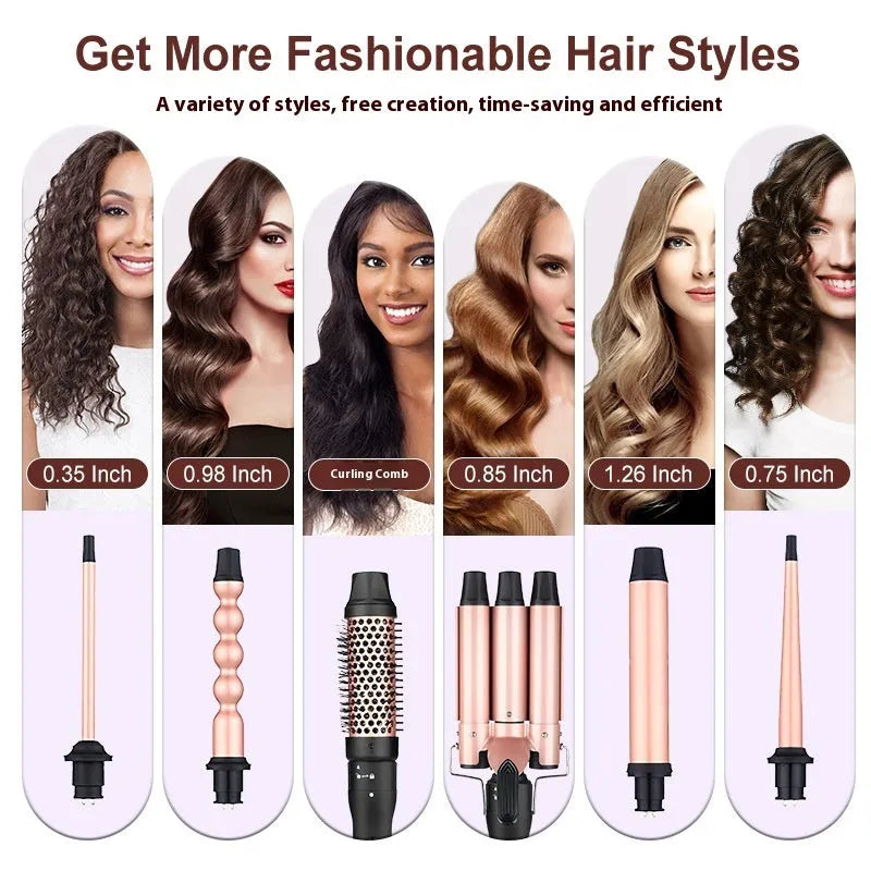 Three-tube water wave hair curler styling appliance on white background